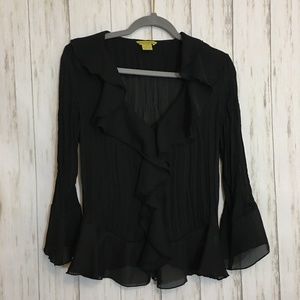 Black ruffle bell sleeve blouse